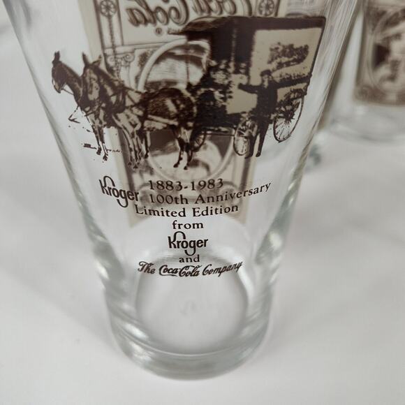 Vintage 100th Anniversary 1983 Coca Cola Flair Glasses Set Of 6 Kroger - Picture 5 of 8
